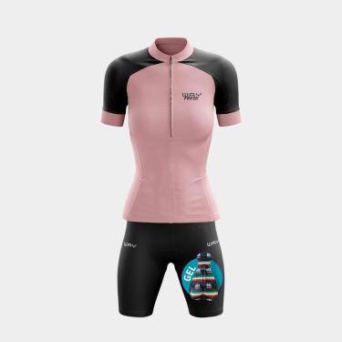 Imagem de Conjunto de Ciclismo Feminino Camisa Way Fresh Rosa Bebê Manga Curta Proteção Uv e Bermuda Forro Gel-Feminino