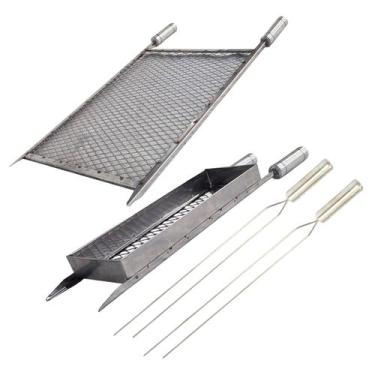 Imagem de Kit Grelhas 40x40 Espetos Duplo Churrasco Cesto Espetinho P - LAURINDO