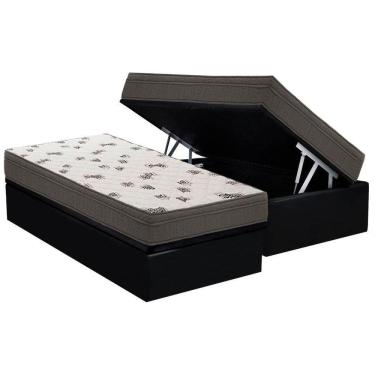Imagem de Cama Box Baú Solteiro: Colchão Espuma D45 Ortobom Light + Base Crc Suede Black(88x188)