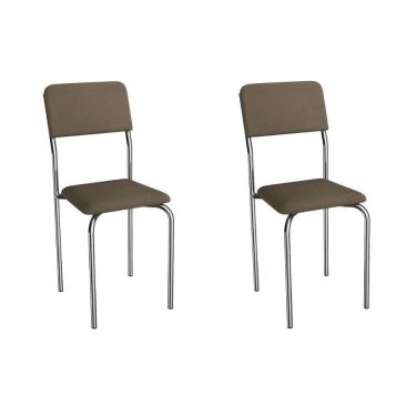 Imagem de Cadeira Sala De Jantar Ibiza 2c133cr Aço Kit 2 Un Cromado/suede Cappuccino - Kappesberg