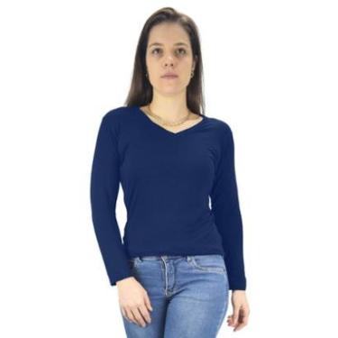 Imagem de Blusa Feminina Longa Gola V Segunda Pele Básica Tshirt Cor:;Tamanho:P;Gênero:Mulher-Feminino