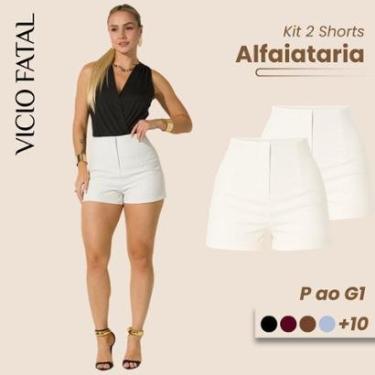Imagem de Kit 02 Short Alfaiataria Feminino Cintura Alta Short Social Plissado Elegante com Fecho Discreto-Feminino