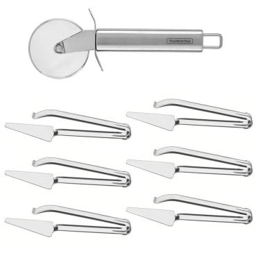 Imagem de Kit Cortador De Pizza Tramontina Marffim + 6 Pegadores Para Pizza Tramontina Utility 