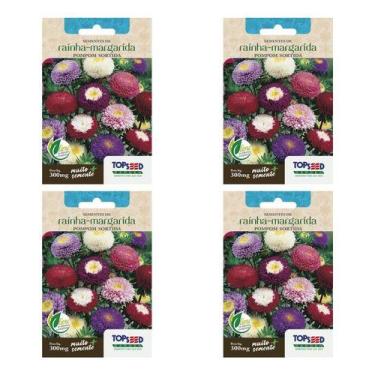 Imagem de Kit 4x Sementes De Aster Rainha Margarida Sortida Comestível - Topseed