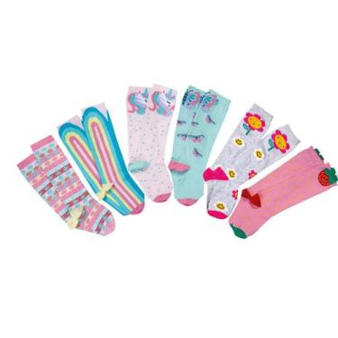 Imagem de Kit 6 meias infantil meninas combo 6 meias galochitas cano longo color