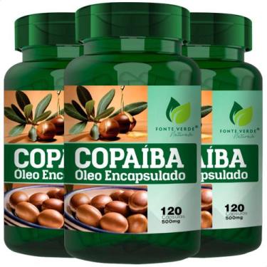 Imagem de 3 Potes Óleo de Copaíba Encapsulado 500mg Kit 360 Cápsulas Fonte Verde