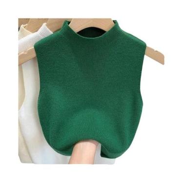 Imagem de Colete De Tricô Feminino Sem Mangas Com Gola Alta E Top Cropped Para P