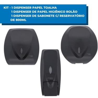 Imagem de Kit Dispenser Papel Toalha Interfolha, Papel Higiênico Rolão e Sabonet