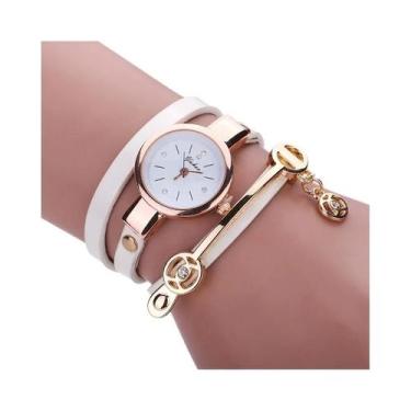 Imagem de Relógio De Pulso Feminino De Quartzo Em Couro Dourado, Casual, Com Bra