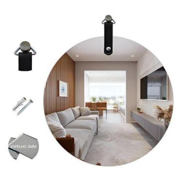 Imagem de Espelho Redondo Barato Decorativo Slim Com Alça 550mm - - Ornato Espel