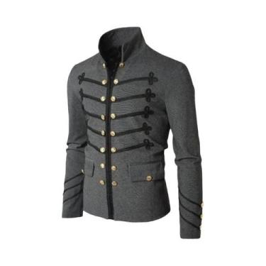 Imagem de Jaqueta Masculina Steampunk Gótica Militar Vintage Com Gola Alta, Casa