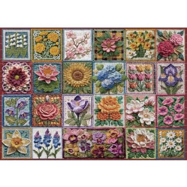 Imagem de Noceba Quebra-cabeças de crochê de flores para adultos 500 peças, flores coloridas desafiadoras 500 peças quebra-cabeças para adultos, jogo de quebra-cabeça de arte floral impossível de primavera para