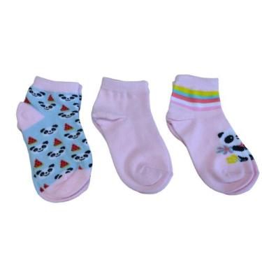 Imagem de Kit Meia 3 Pares Infantil Menina Cano Curto em Algodão Hoahi 004hock, 