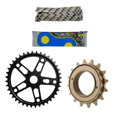 Imagem de Kit Relação Transmissão Bike Catraca Roda Livre Corrente Coroa Bico Pr