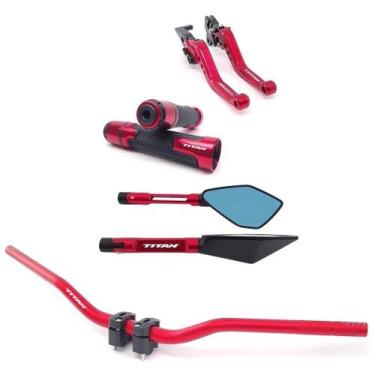 Imagem de Kit Manete Manopla Guidão Retrovisor Titan 125 150 160 Lona Gravado a 