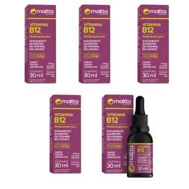 Imagem de Kit 5x Vitamina B12 Metilcobalamina gotas 5x30ml Sabor Frutas Vermelha