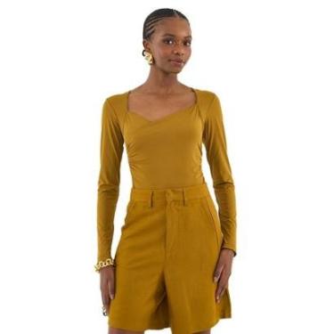 Imagem de Blusa Colcci Slim Manga Longa Com Transpasse e Drapeado Marrom Miele Feminina-Feminino