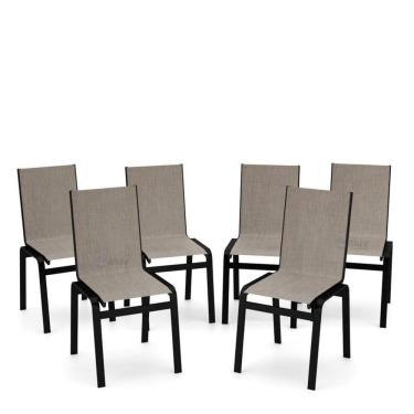 Imagem de Kit 6 Cadeiras Jantar Gourmet Alumínio Preto Tela Mocca