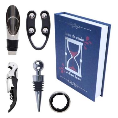 Imagem de Kit Acessórios Para Vinho Livro Caixa Hora De Vinho Decoração Adega Pr