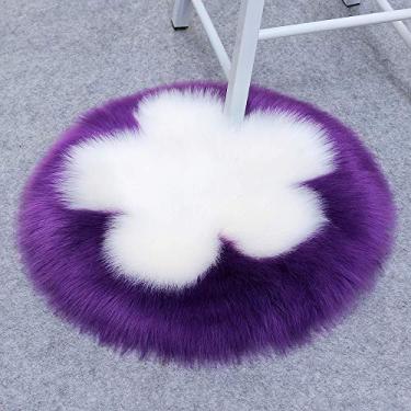 Imagem de Tapetes redondos falsos salsicha, estampa de flor, tapete macio, antiderrapante, lavável para sala de estar, quarto, banheiro, varanda, sofá infantil, almofada para pés, roxo, branco