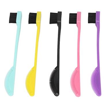 Imagem de Pente escova de cabelo dupla face, pente escova de borda dupla 5 peças escova de sobrancelha ergonômica para uso de maquiagem cosmética