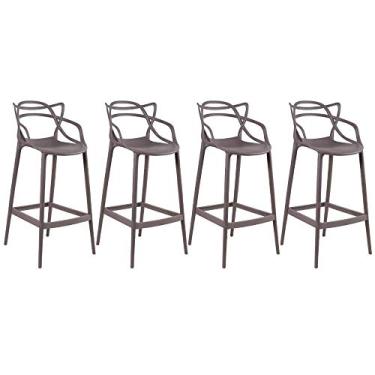 Imagem de Loft7, Conjunto Kit 4 Banquetas Alta Allegra Design 76 cm Polipropileno Injetado Alta Densidade Sala De Jantar Cozinha Jantar Bar Jardim Varanda Fendi
