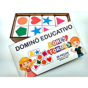 Imagem de Brinquedo Dominó Educativo Pedagógico Formas e Cores 28 peças em Madeira - Mega Impress