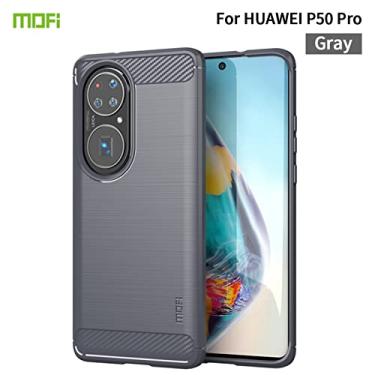 Imagem de For Huawei P50 Pro MOFI Gentleness Series Brushed Texture Carbon Fiber Soft TPU Case