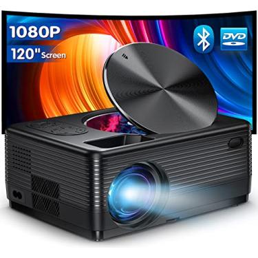 Imagem de ClokoWe Mini projetor para iPhone, projetor de DVD Bluetooth 1080p com leitor de DVD integrado com tela de 120 polegadas, projetor de vídeo portátil LED para noite de cinema em família compatível com telefone/HD/USB