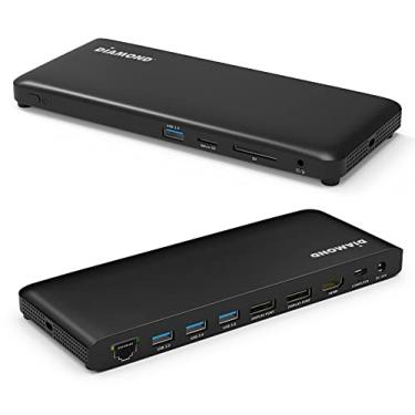 Imagem de Diamond Multimedia Base de exibição tripla UDC1000 com fornecimento de energia. Suporta laptops Windows e Mac equipados com USB tipo C 3.1 e Thunderbolt 3 tipo C. Suporta monitores 4K.