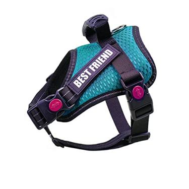 Imagem de Foern Colete de serviço para cães, sem puxar, fácil de colocar e tirar, chicote para animais de estimação, com alça 3M, faixa refletiva, treinamento de trabalho para cães médios grandes, azul, G