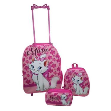 Kit Mochila Infantil Escolar Com Rodinhas Gata Marie