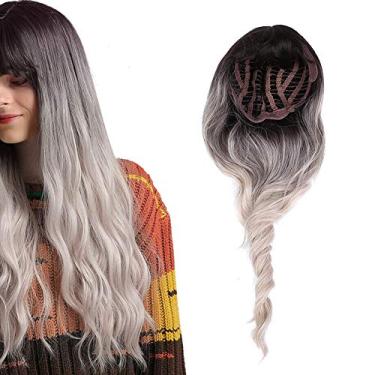 Imagem de Perucas longas onduladas bege gradiente preto, peruca longa feminina peruca de substituição de cabelo peruca para festa cosplay para perucas halloween natal 65 cm