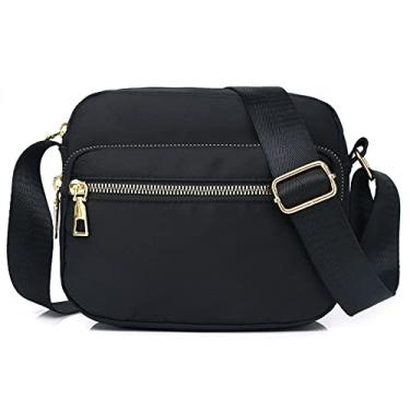 Imagem de SEINPURE Bolsa feminina de nylon à prova d'água, com vários bolsos, bolsa de ombro pequena, leve, bolsa de viagem com alça ajustável, Preto, Small