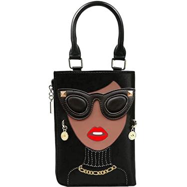 Imagem de Novidade Exclusiva 3D Lady Face PU Couro Top Handle Satchel Bolsas para Mulheres Funky Tote Bolsa Hobo Crossbody Bolsas de Ombro, Preto, Large, Novidade