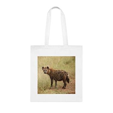 Imagem de Bolsa Hyena In The Wilderness, presente divertido, bolsa de ombro, bolsas reutilizáveis, cesta de Natal de aniversário, ideia de presente, Branco