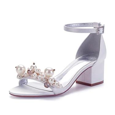 Imagem de Sapatos de noiva para noivas femininos com salto agulha salto alto marfim de cetim sapatos com strass 36-43,White,9 UK/42 EU