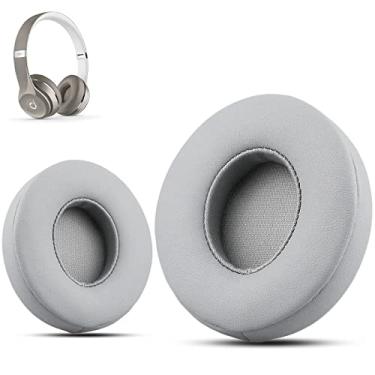 Imagem de Krone Kalpasmos Almofadas de substituição para fones de ouvido Beats Solo 2 e 3 sem fio/com fio, almofada de ouvido premium de couro de proteína com kits, excelente conforto e fácil de instalar – Cinza