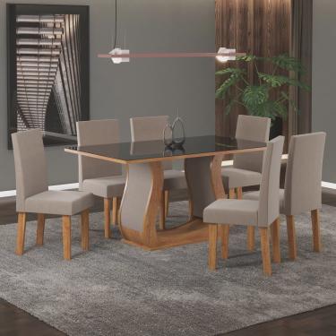 Imagem de Conjunto Sala de Jantar Mesa Livia 160x80cm Tampo Vidro/MDF com 6 Cadeiras Venus Viero Móveis