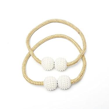 Imagem de Cortina magnética tiebacks fivela decorativa pérola suportes de cortina magnética clipe acessórios suporte gancho para decoração de casa, amarelo, 2 peças