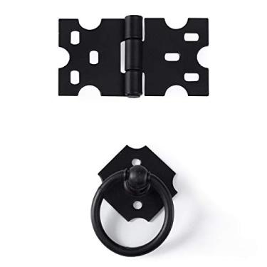 Imagem de Kit 18 Dobradiças Mexicana + 14 Puxadores Rustico Argola Preto PZ-1063