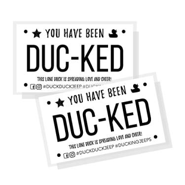 Imagem de Cartão You've Been Ducked | Pacote com 50 | Tamanho do cartão de visita Duck Duck Tag 8,9 x 5 cm | Design de placa de licença branca