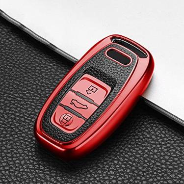 Imagem de SELIYA TPU + couro grão carro remoto chave capa shell, apto para Audi A1 A3 A4 A5 A6 A7 A8 Quattro Q3 Q5 Q7 2009-2015, vermelho