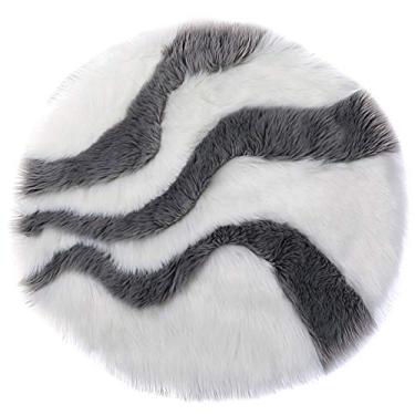 Imagem de Tapetes redondos falsos peludos, pilha longa macia antiderrapante tapete costurado cor lavável para sala de estar quarto estudo banheiro varanda sofá infantil almofada de cadeira, A, 120 cm