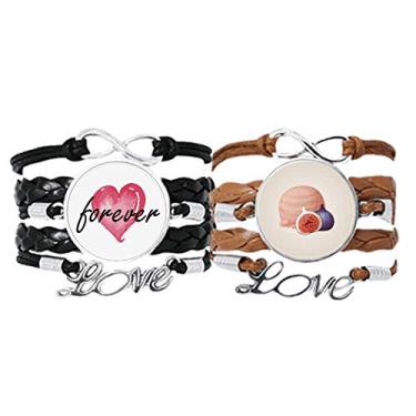 Imagem de DIYthinker Pulseira de bola de sorvete rosa romã alça de mão corda de couro Forever Love pulseira conjunto duplo, Couro, Não se candidatar