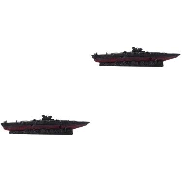 Imagem de Ipetboom 2 Unidades Decoração De Resina Aqua Esconderijo De Peixe Para Cabana Aquática Modelo Submarino De Navio De Guerra Navio Tanque De Peixes Enfeites Da Vintage Brinquedo