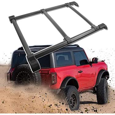 Imagem de 5 peças rack de trilho de teto de alumínio barras transversais para Ford Bronco 2022 2023 2 portas 4 portas trilho de bagagem preto