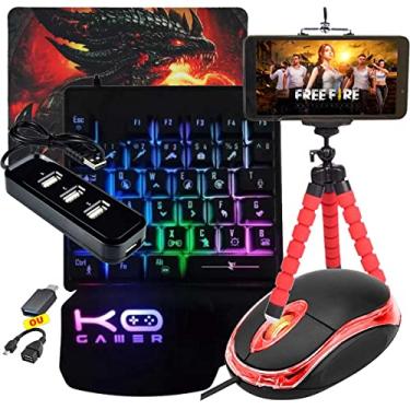 Imagem de Kit Mobilador Gamer Para Celular Teclado One Hand RGB + Mouse Óptico + Pad Speed Estamapdo (MICRO USB V8)