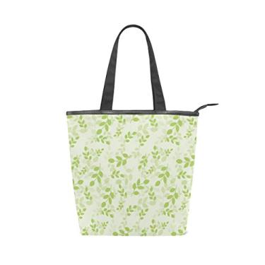 Imagem de Bolsa feminina de lona durável, folhas verdes, grande capacidade, sacola de compras