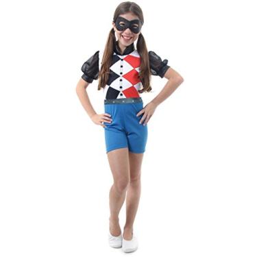 Imagem de Sulamericana Fantasias Arlequina DC Super Hero Curta Infantil, G (10 a 12 Anos), Azul/Vermelho/Preto/Branco